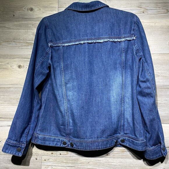J Jill Denim Jean Jacket Women’s Small Petite Blue Frayed Details Boho Retro - Picture 2 of 9